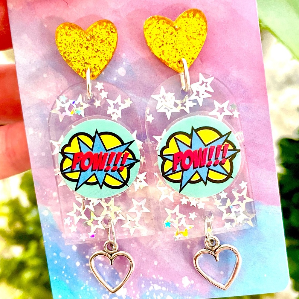 Pow! Retro Comic Book Inspired Dangle Earrings